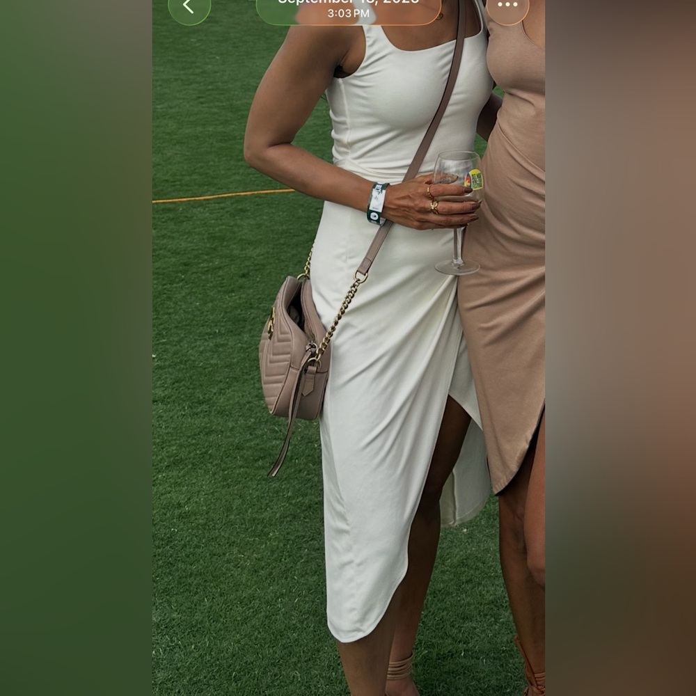 Aritzia off-white high-low wrap midi dress